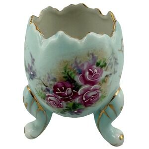 Inarco Porcelain Egg Planter Vase E1911S Rose w/ Gold Trim‎ Footed Vintage 1962